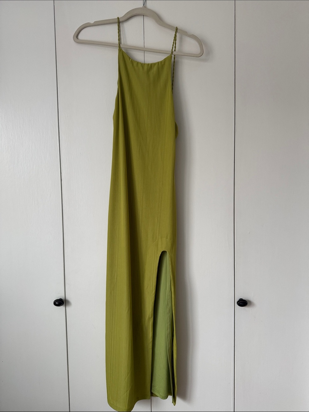 Camila Coelho Lime Olive Midi Slip Dress with Side Slit